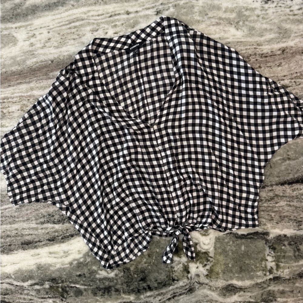 Express Black and White Gingham Blouse Top 
Women’s Size Small
